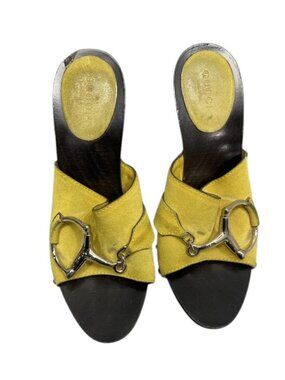 GUCCI Yellow Suede Icon Bit Clog Sandal Women's US 6 *Preowned*